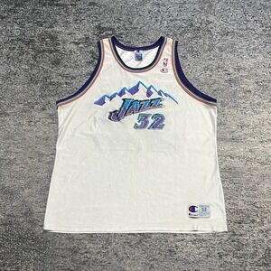 Vintage Karl Malone Utah Jazz Champion Jersey 90s Mens 52 White Purple #32